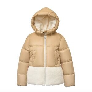 Michael Kors Kid’s Faux Shearling Trim Puffer Jacket, Khaki Size 16 New w/Tag